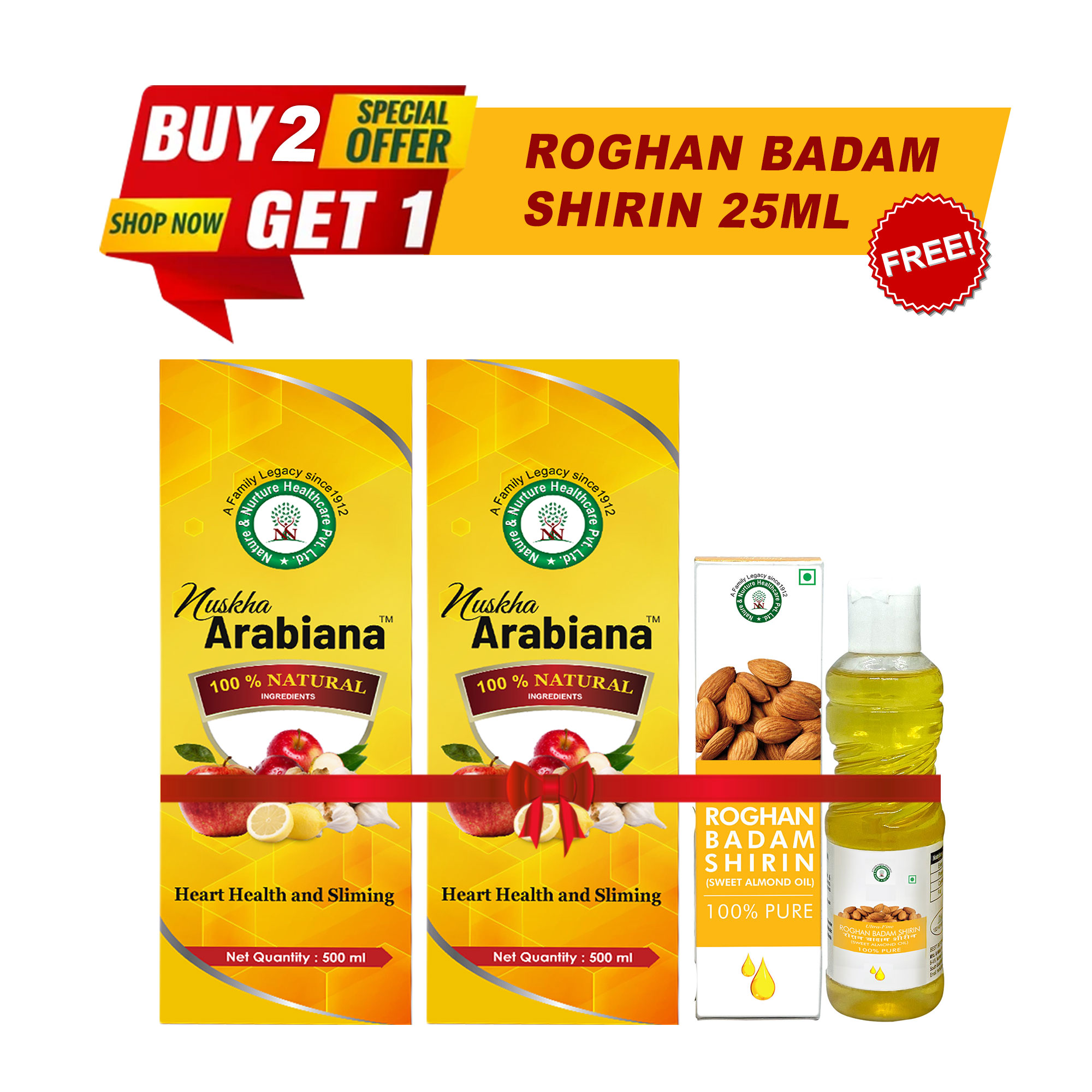 BUY 2 NUSKHA ARABIANA GET 1 BADAM OIL 25 ML FREE