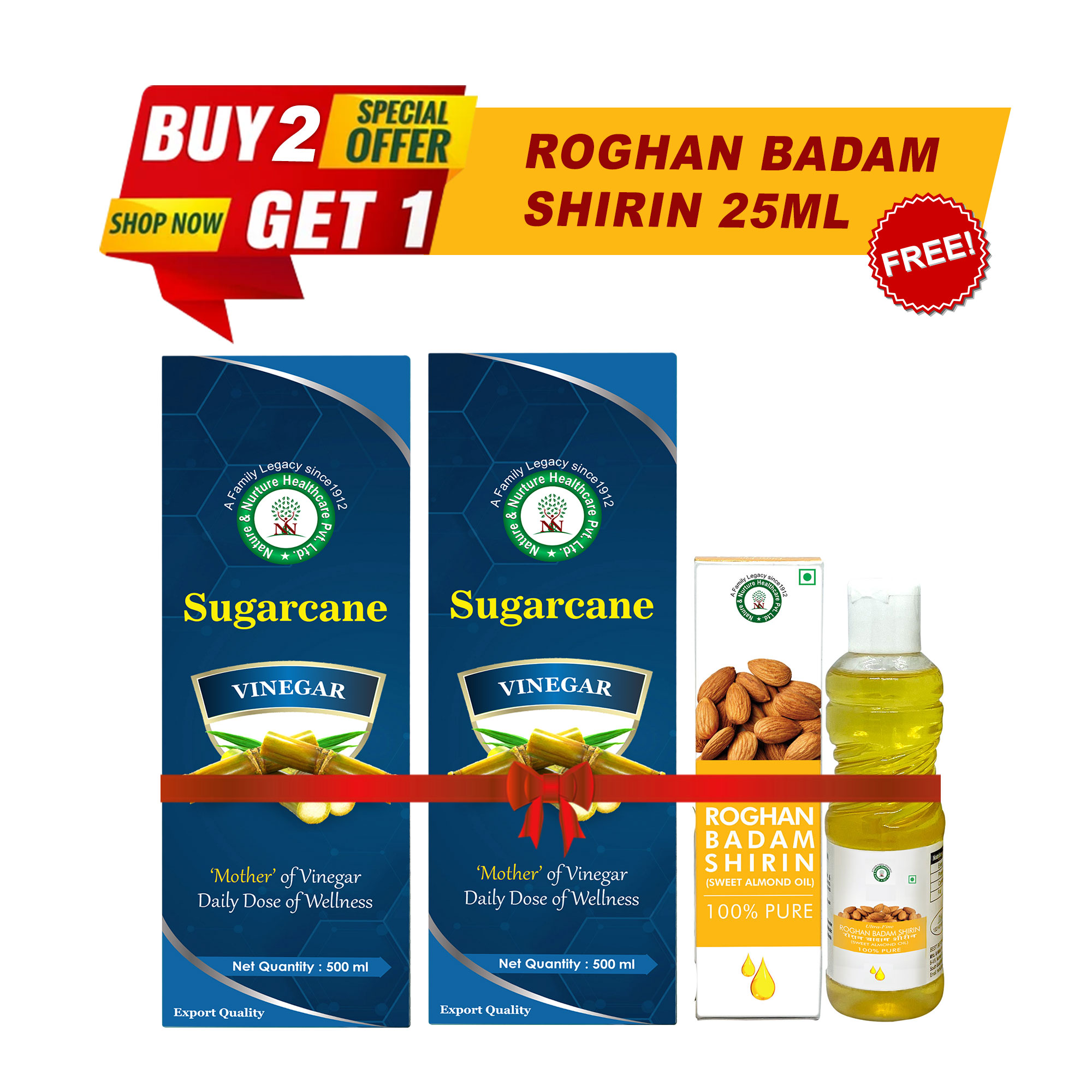 BUY 2 SUGARCANE VINEGAR GET 1 BADAM OIL 25 ML FREE